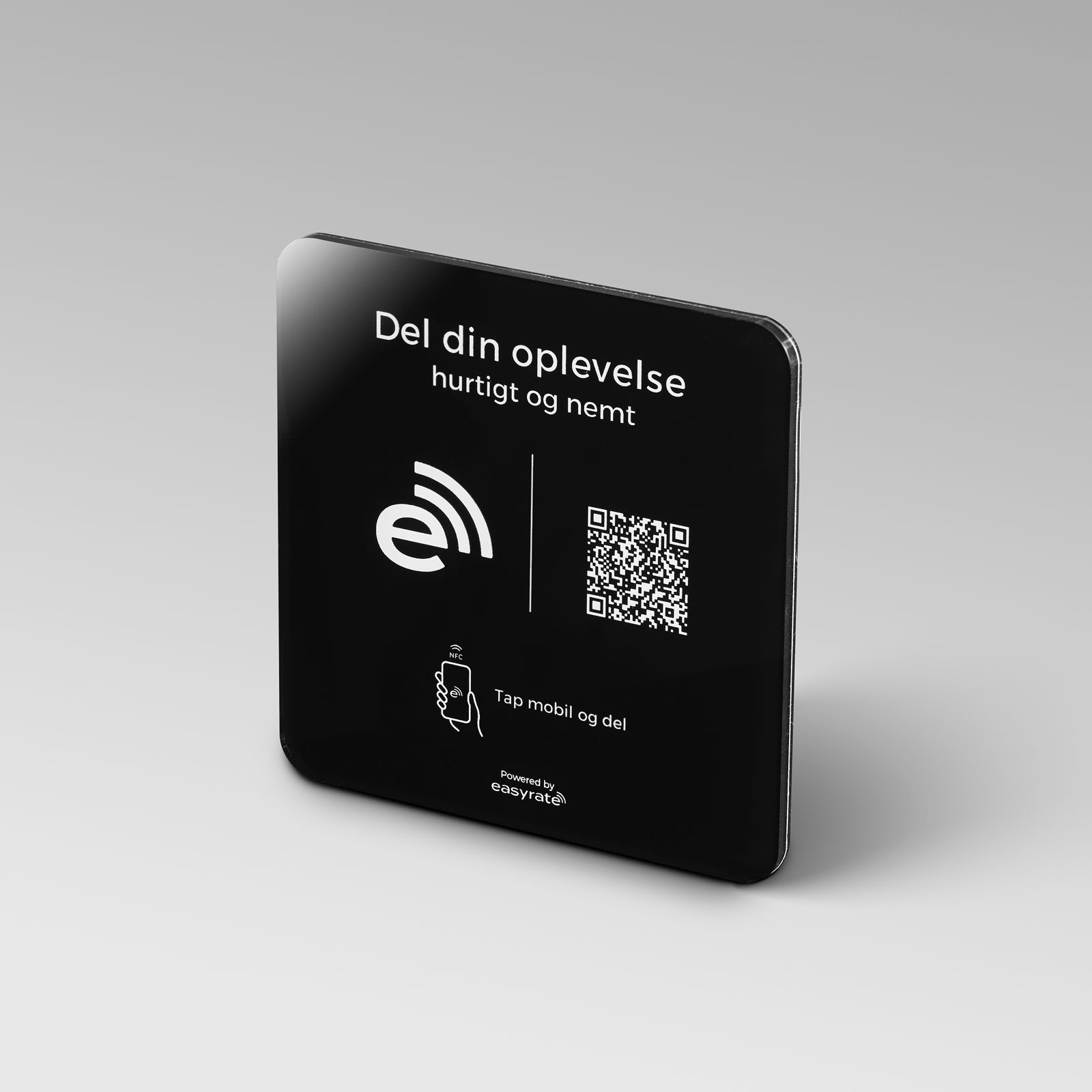 easyrate Plate: sort NFC-vægplade i akryl med QR-kode