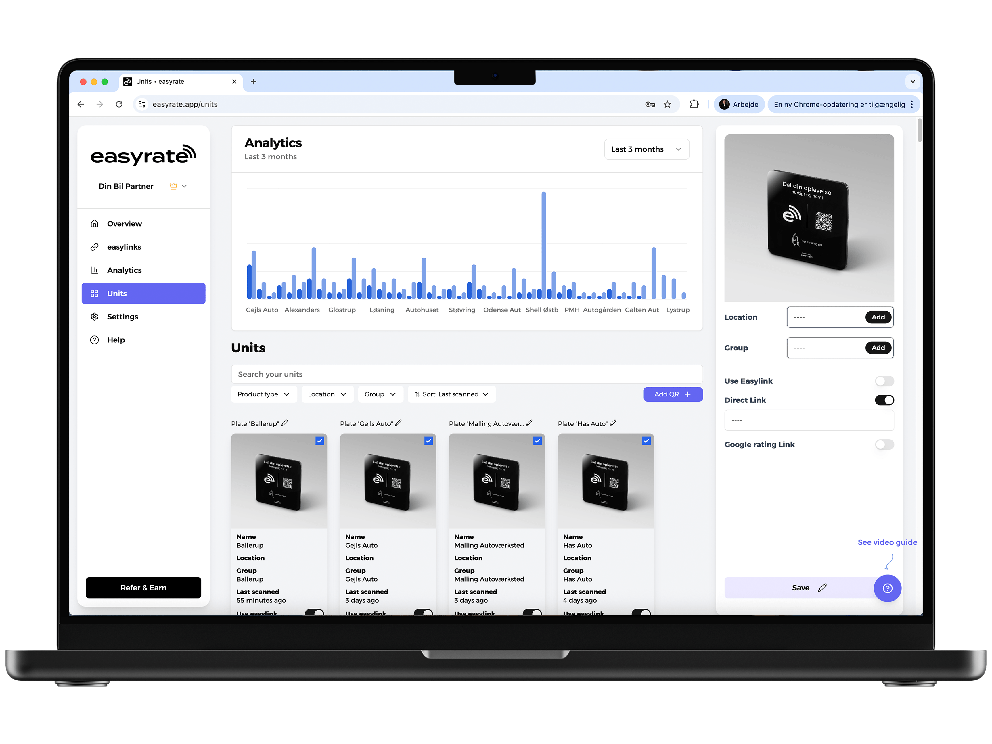Units management interface